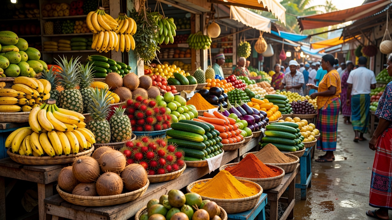 Colourful fresh produce at a local market, representing the Malé markets