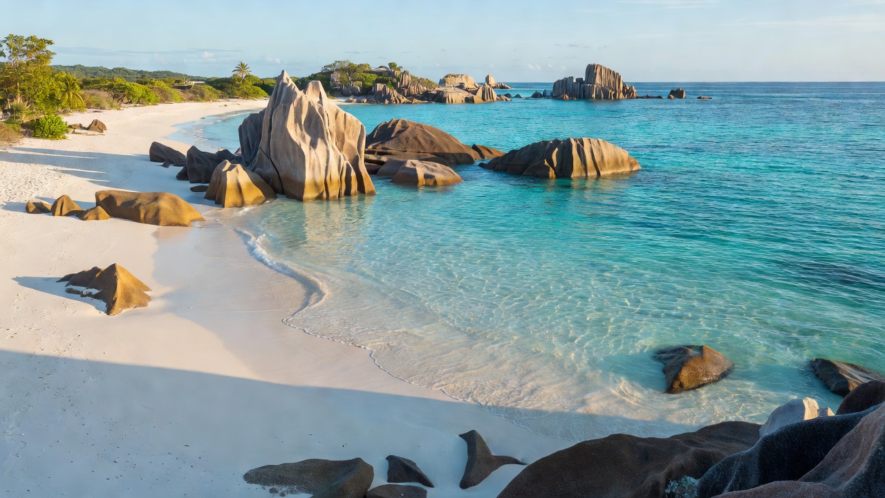 Secluded beach with clear water, representing Anse Source d’Argent on La Digue